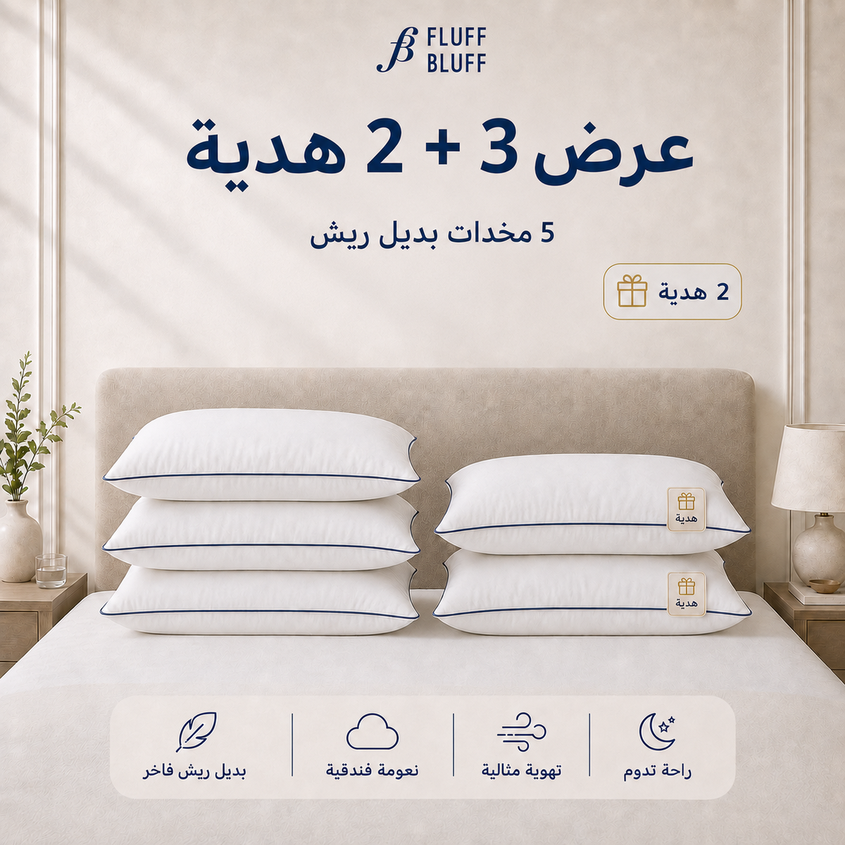 عرض 3 مخدات بديل ريش + 2 هدية