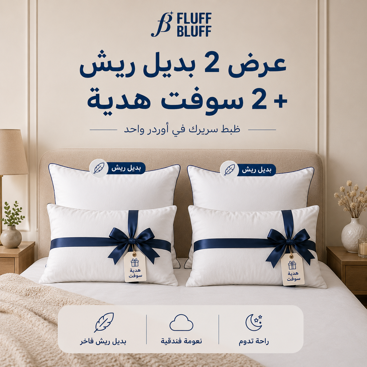 عرض 2 مخدة بديل ريش + 2 سوفت هدية